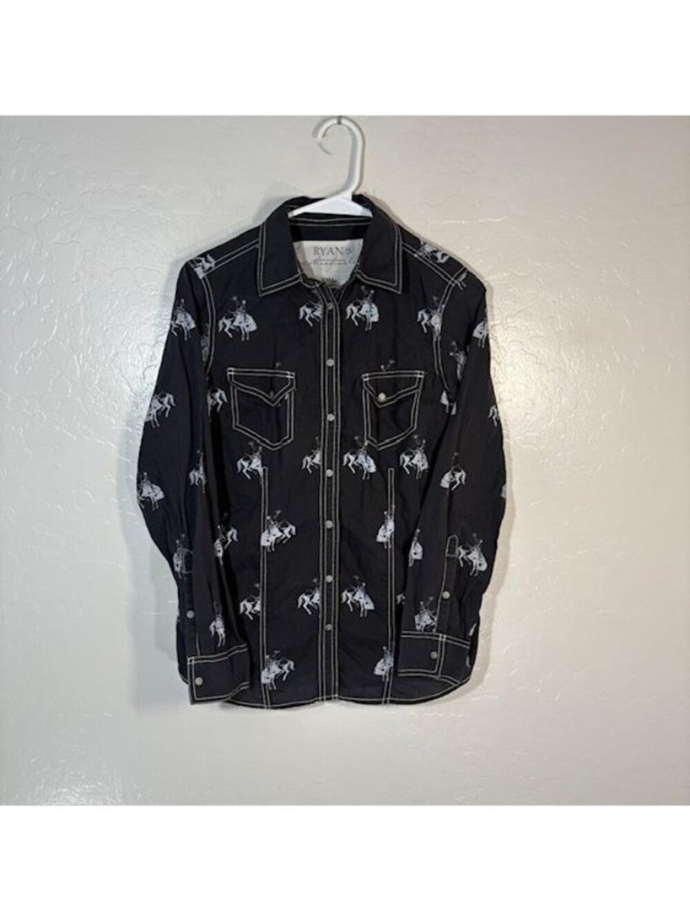 Ryan Michael Shirt Mens Small Black Cowboy Long Sleeve Snap Button Up Western